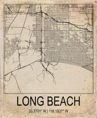 Fototapeta premium Long Beach USA Retro Minimalist City Map Poster