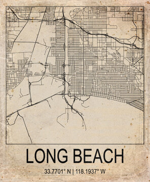 Long Beach USA Retro Minimalist City Map Poster