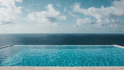 Fototapeta premium Infinity pool facing calm sea under cloudy morning sky