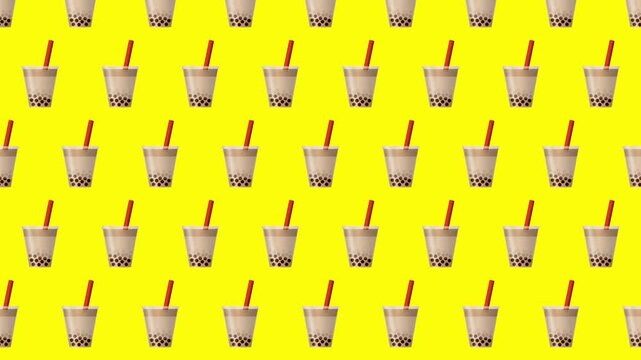 タピオカドリンクが並ぶかわいいパターンループアニメーション