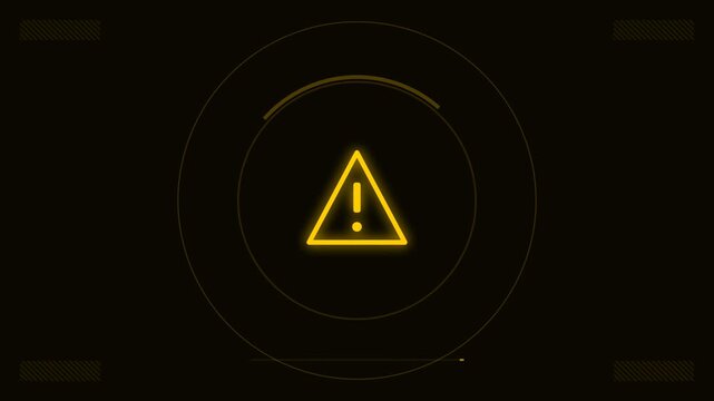 Futuristic yellow warning alert animation with glowing interface, cyber security system background loop