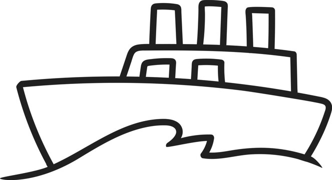 Single Icon of Large Cruise Ship Vessel Hand-Drawn Doodle Style