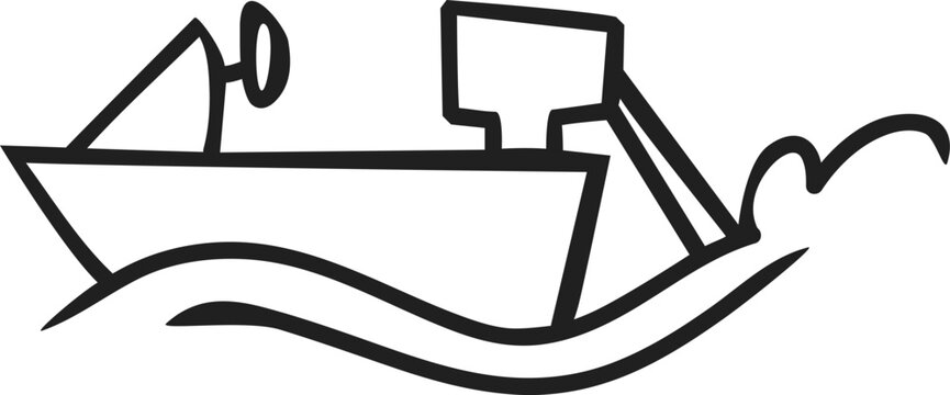 Single Icon of Power Speedboat with Motor Hand-Drawn Doodle Style