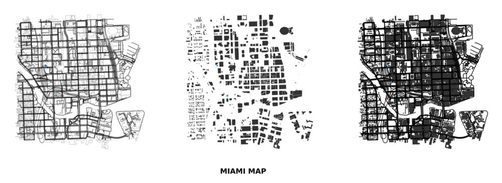 Miami map urban planning diagram with street network and building footprints
