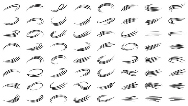 Collection of black abstract swoosh and speed line