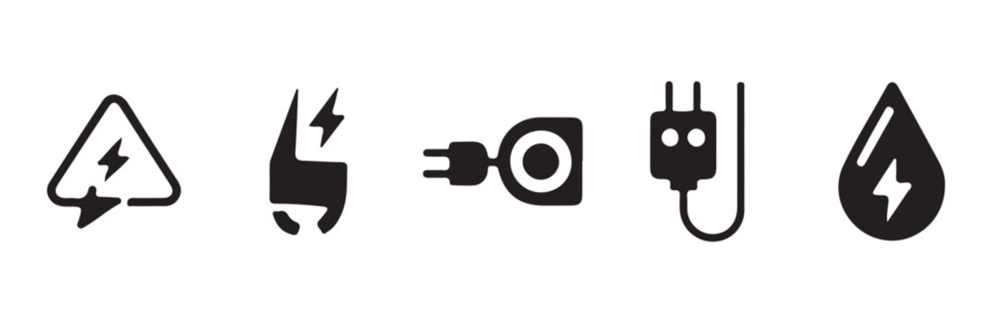 Electrical hazard and utility power icon symbol collection.