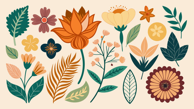 flower and floral shapes silhouette icon set. abstract botanical flower hand drawn icon. botany floral design boho beautiful elements
