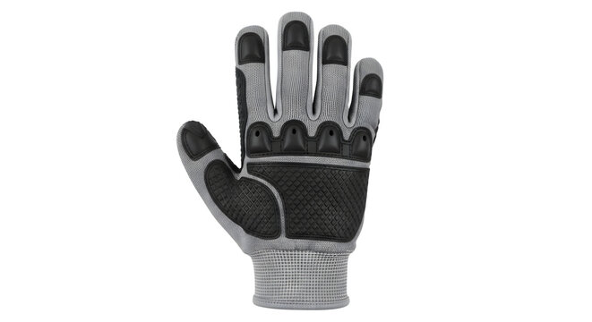 Black safety glove isolated on transparent background. A black safety glove on a hand, ideal for marketing, advertising, and educational materials