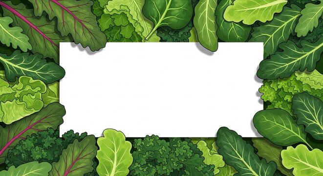Fresh green leafy vegetables border with blank space for text design