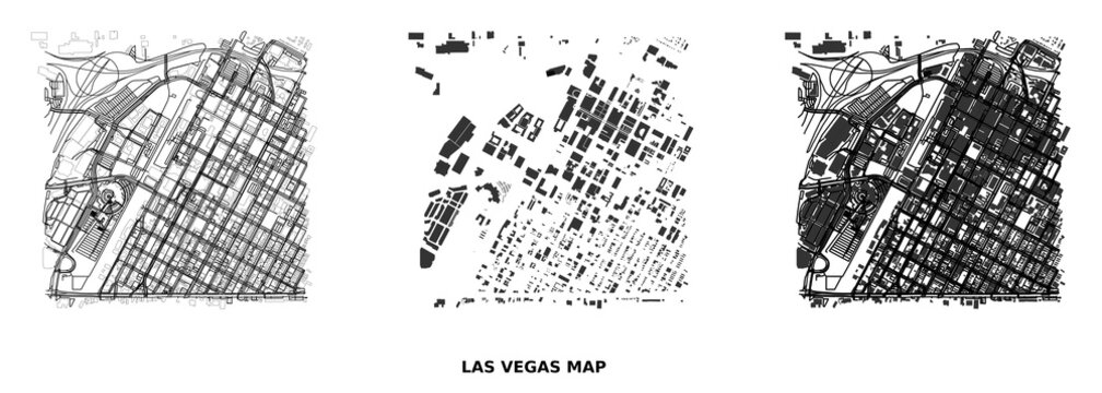 Las vegas city map, urban street grid and building footprint plan, nevada, usa