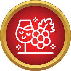 Naklejka premium Icon presenting a wine glass with grapes and leaves on a red and gold background