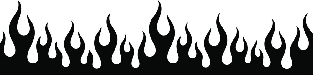 Black stylized flames border with white background, dynamic, energetic design element © @ahmedmaynul