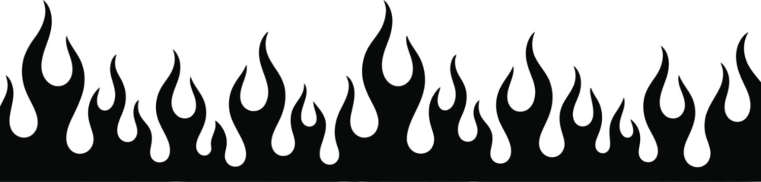 Black stylized flames border with white background, dynamic, energetic design element