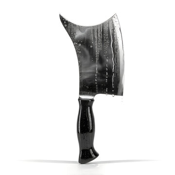 Vintage meat cleaver, antique kitchen knife, butcher tool, black handle isolated on White Background
