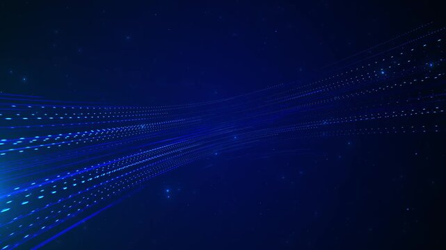 Blue data speed lines background glowing dotted trails, fast perspective motion, and dark cyber space. technology intros, network videos, digital transfer scenes, AI visuals, and overlays.