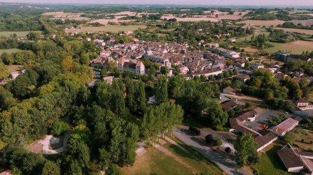 Aerial View of Issigeac Circular Bastide Village