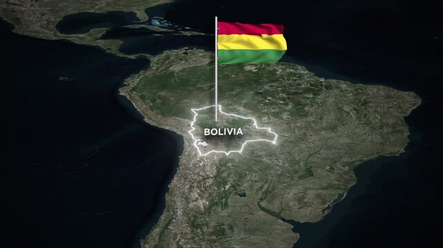 Bolivia Map Animation with 3D Waving of Bolivia National Flag and Glowing Border Animation on World Map