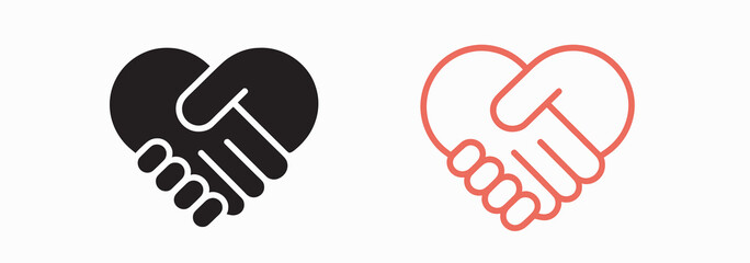 Obraz premium Two stylized icons of hands shaking within a heart shape, symbolizing love and partnership.