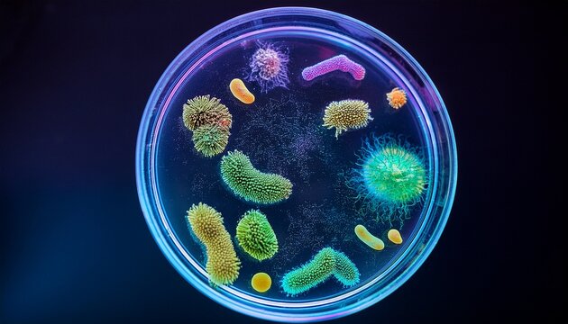 glowing petri dish illuminates cosmic bacterium ballet evoking sci fi day and national science fiction day exploration