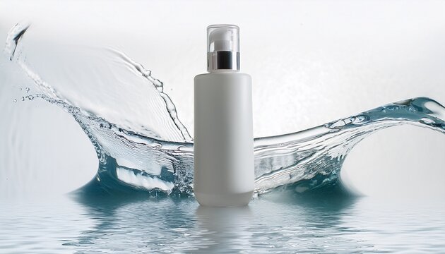cosmetic makeup bottle lotion serum cream product with beauty fashion skincare healthcare mockup white water fresh background product with beauty fashion skincare healthcare mockup