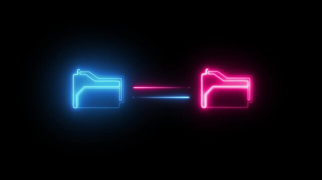 glowing line data transfer animation. neon file manager.