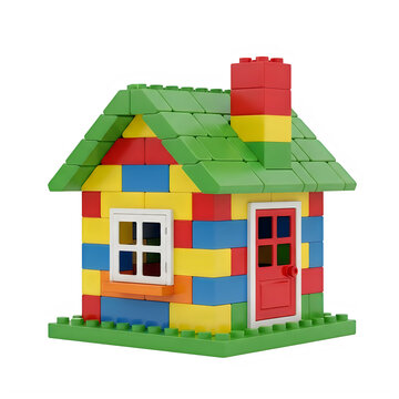 Colorful lego style house with chimney