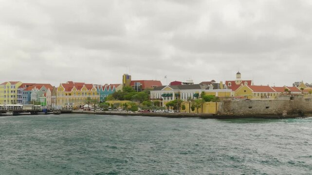 View Over Cura&ccedil;ao Harbor Entrance Toward Queen Emma Bridge and Colorful Punda Houses