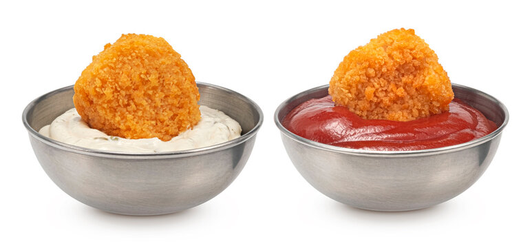 Chicken nuggets with dipping sauces isolated on white background with clipping path