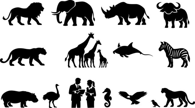 Various animals and people silhouettes in a wildlife setting illustration 1 (57).eps