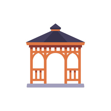 wooden gazebo icon, garden pavilion structure, colorful illustration