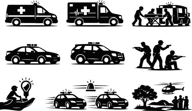 Emergency vehicles and rescue teams respond to crisis situations with urgency and speed always