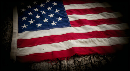 Obraz premium Tattered American flag on dark background