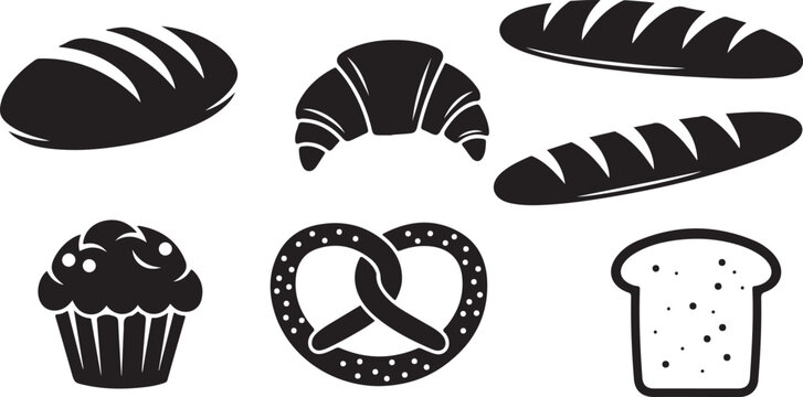 Black and white of a cat, paw print, bone, fish, and mouse