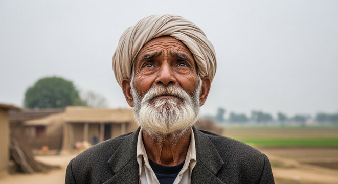 Elderly Indian Man Portrait Rural Village Culture Traditional Lifestyle