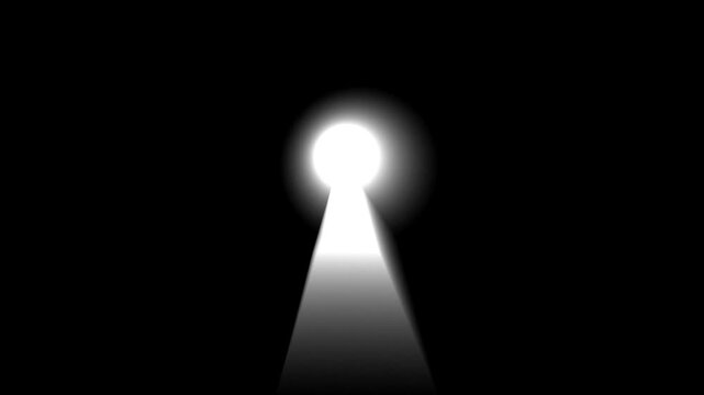 Bright light through keyhole. Zoom in animation, mystery and hidden opportunity concept