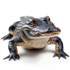 Fototapeta premium Front view of alligator on white background with cold blooded, animal kingdom