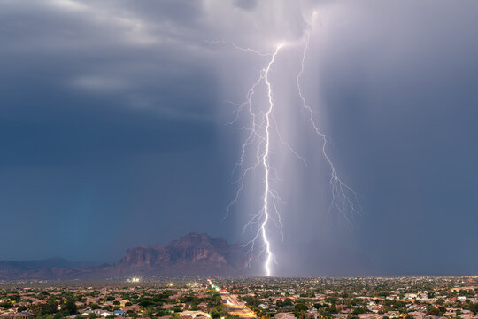 Lightning striking the Superstition Mountains