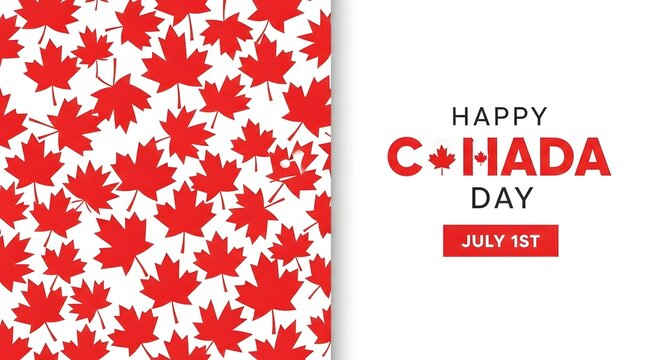 Happy canada day celebration with maple leaf pattern and festive text