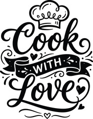 Obraz premium Cook With Love Typography Chef Hat Illustration