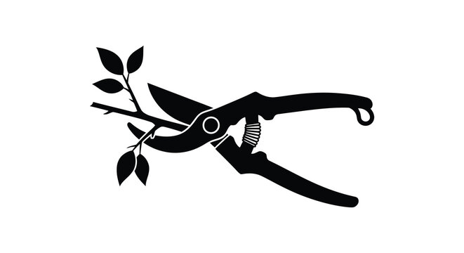 pruning shears cutting branch silhouette high quality professional detailed modern elegant stylish clean crisp vibrant colorful digital creative