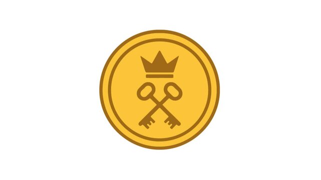 Golden coin displaying a crown above two crossed keys symbolizes premium access, security, and exclusive value.