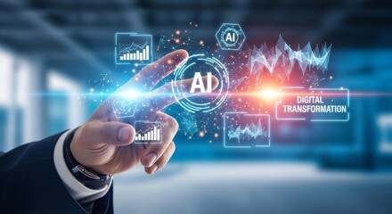 Fototapeta premium business professional using ai digital transformation hologram for innovation and automation