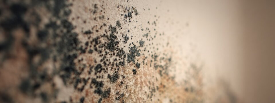 Mold growth on a wall in a damp area shows spread and texture at a close range in a residential setting