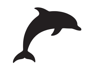 Fototapeta premium Leaping dolphin silhouette, elegant black marine mammal vector, jumping ocean animal graphic, simple aquatic life illustration for branding and design projects