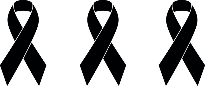 Black Mourning Ribbon Set with Three Awareness and Grief Symbols for Memorial, Funeral, Condolence, and Remembrance Designs