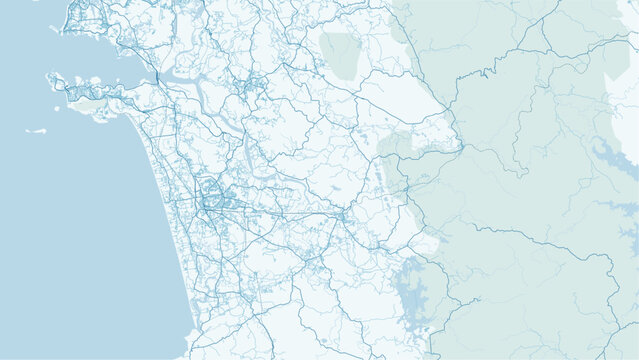 Modern minimalist vector map of Goa, India. High-quality scalable illustration of Goa coastline, Mandovi River, and Panaji city grid for posters and urban design.