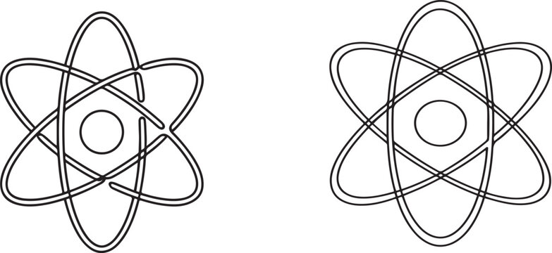 Continuous one line drawing atom or proton nucleus sign symbol isolated vector illustration, Atom symbol line art illustration.one line Art icon drawing vector