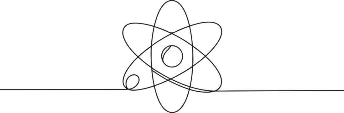 Continuous one line drawing atom or proton nucleus sign symbol isolated vector illustration, Atom symbol line art illustration.one line Art icon drawing vector