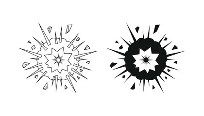 Dynamic explosion burst icon with sharp crystal fragments in minimalist vector style for graphic design © Abstract
