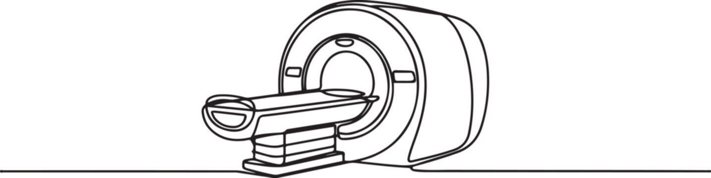 MRI machine. One line, CT Scanner continuous one line drawing minimalism design.one line Art icon drawing vector